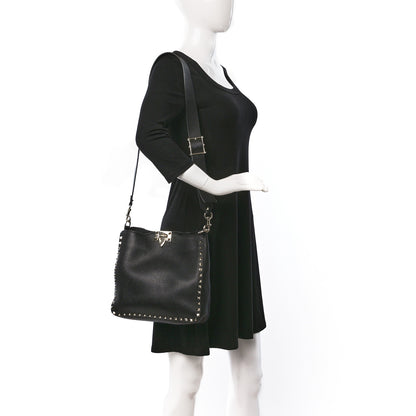 Valentino Garavani Pebbled Calfskin Small Rockstud Flip-Lock Messenger Bag Black 2 of 8