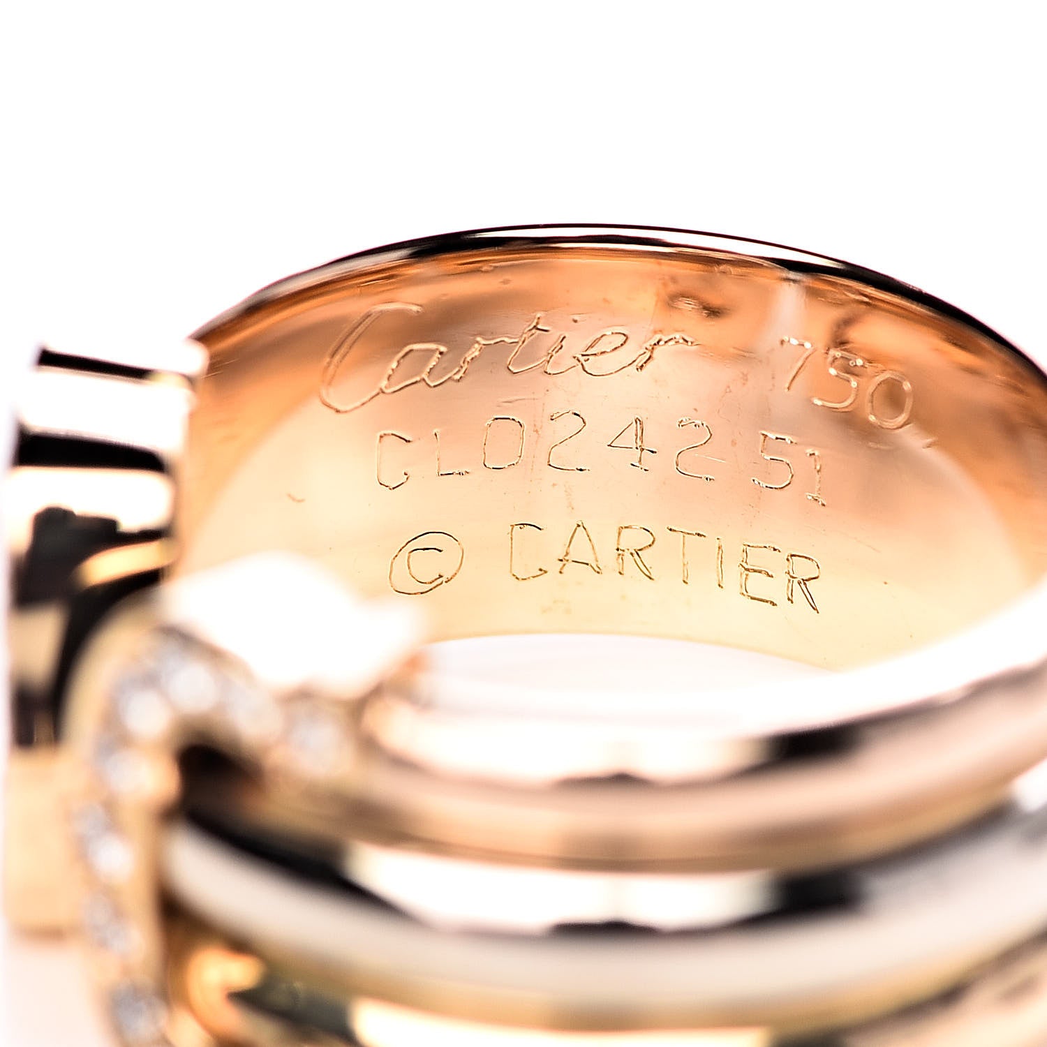 Cartier 18K Pink Yellow White Gold Diamond C De Ring 51 5.75 4 of 4