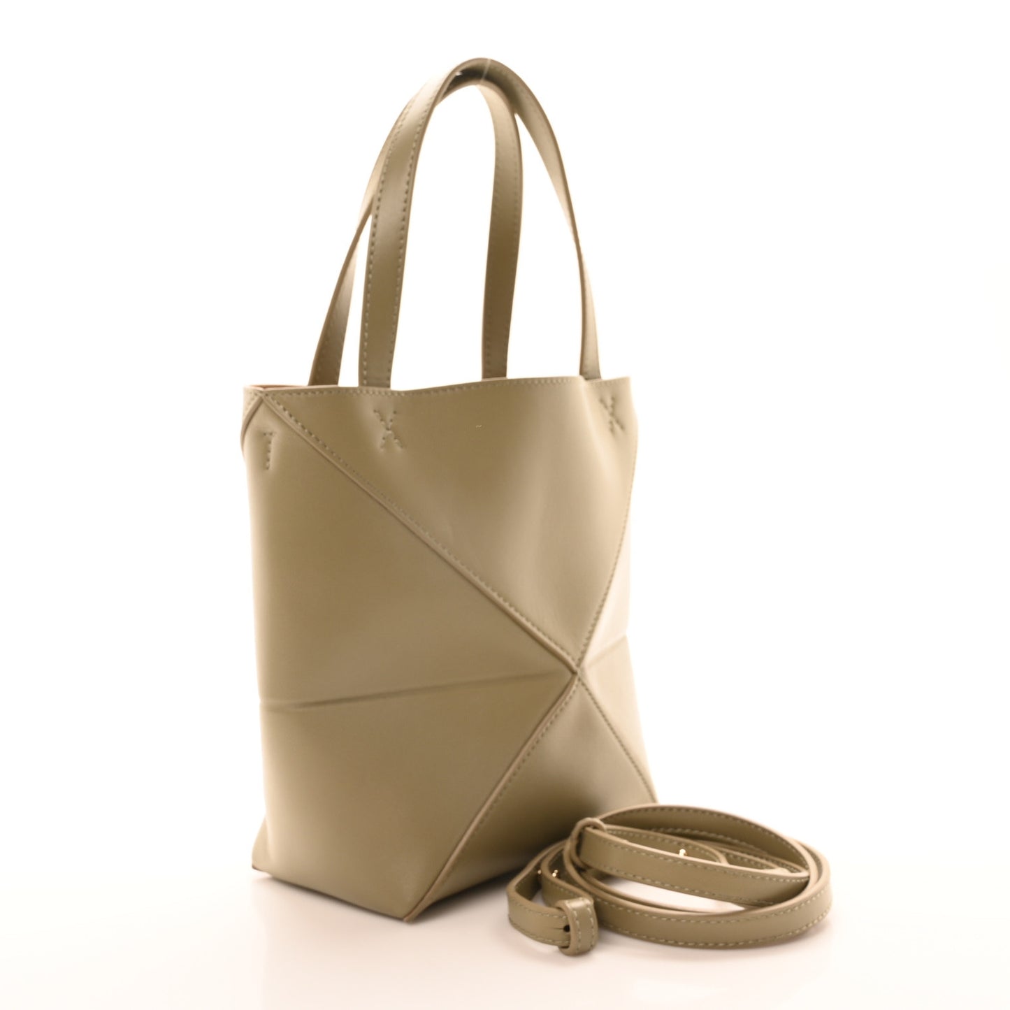 Shiny Calfskin Mini Puzzle Fold Tote Eucalyptus