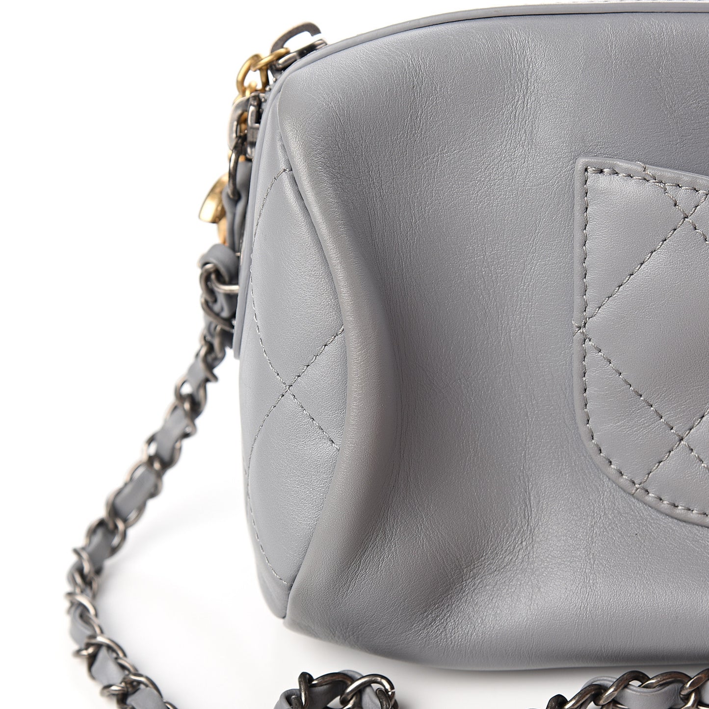Calfskin Chain 20s Signature Bowling Bag Light Gray