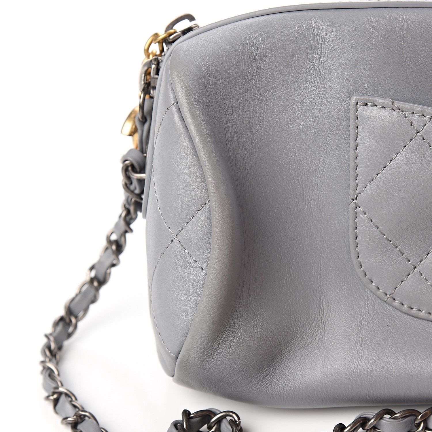 Chanel Calfskin Chain 20s Signature Bowling Bag Light Gray 10 of 12