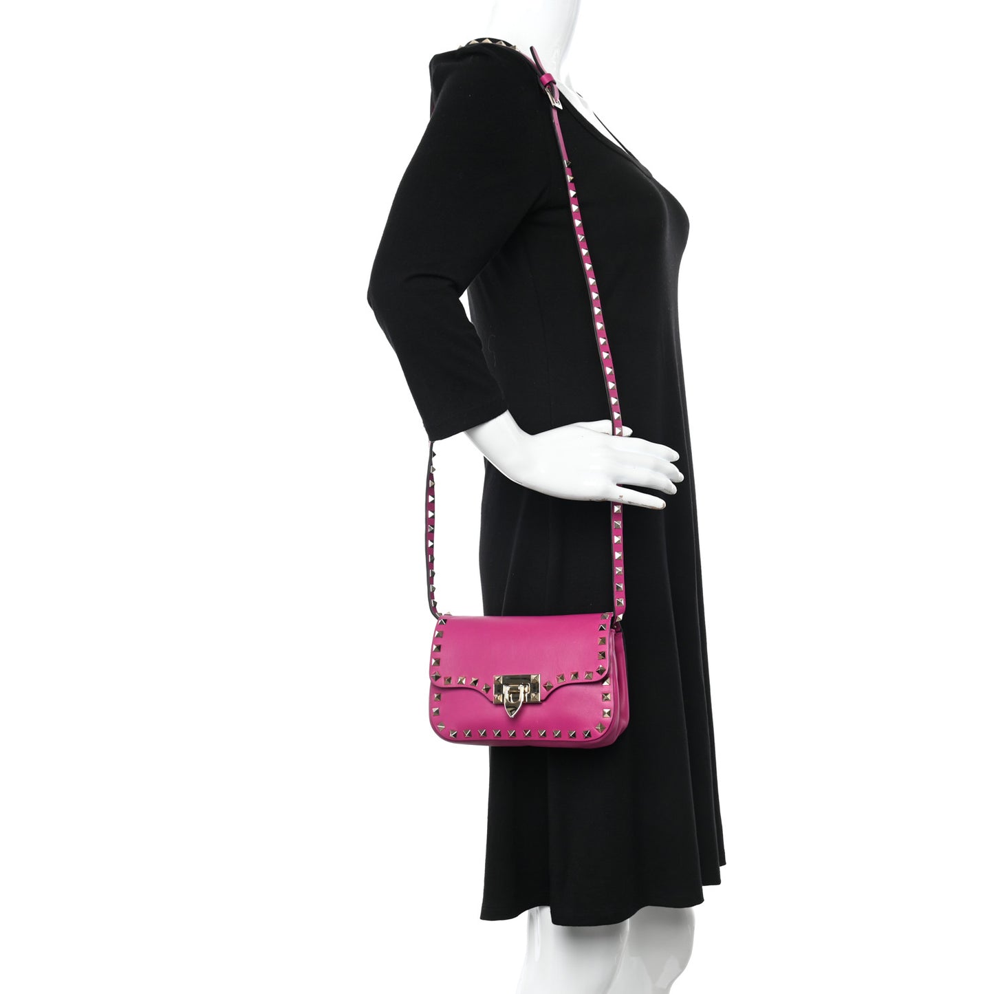 Vitello Mini Rockstud Flap Saddle Crossbody Bag Fuxia