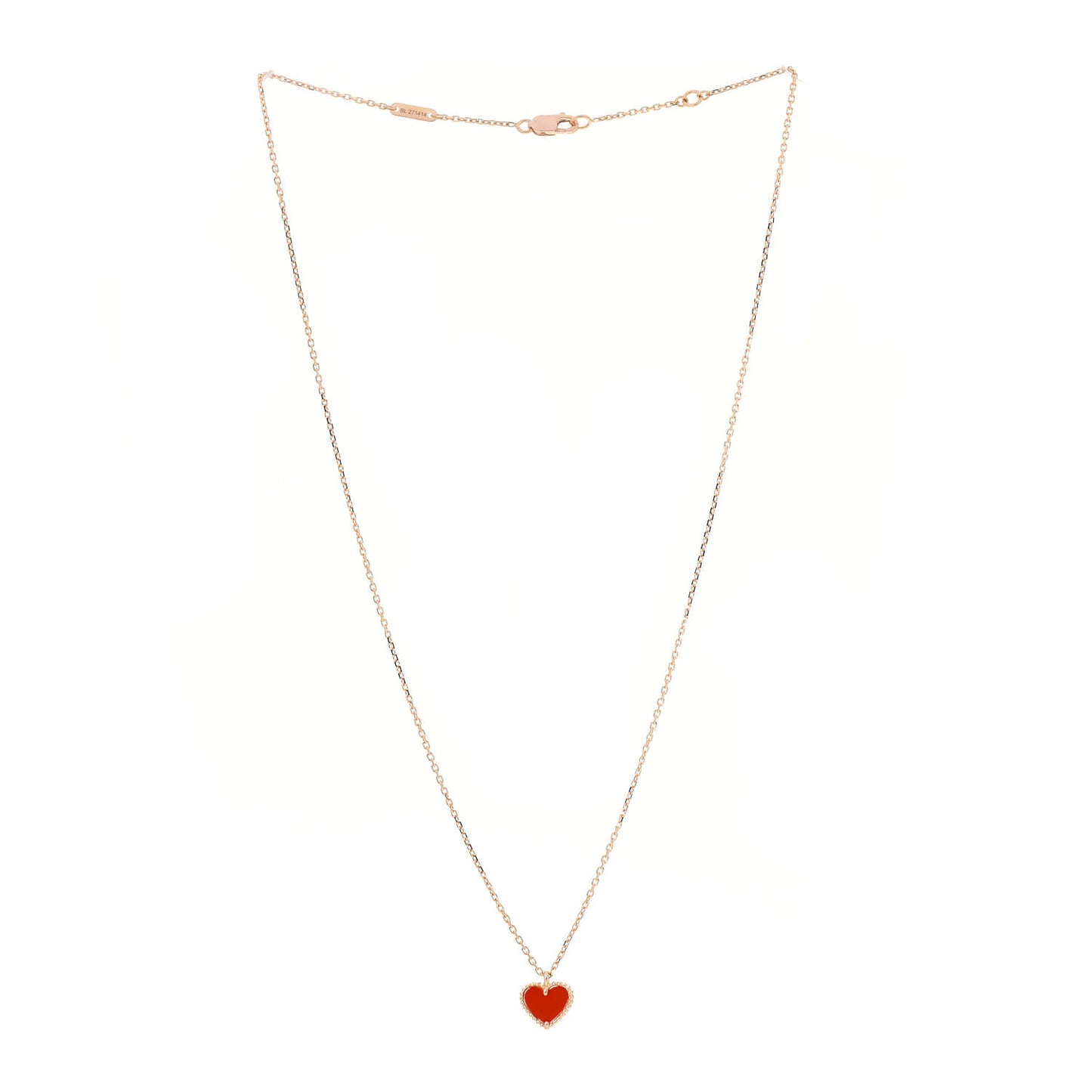 18K Rose Gold Carnelian Sweet Alhambra Heart Pendant Necklace