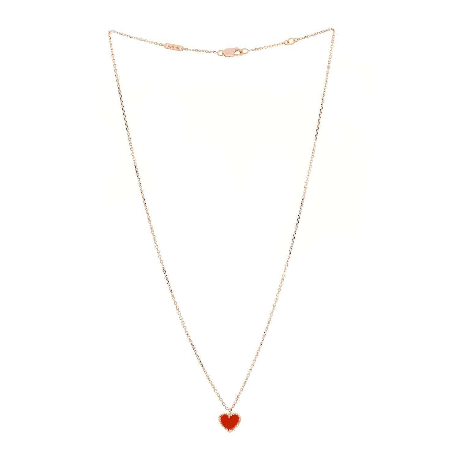 Van Cleef & Arpels 18K Rose Gold Carnelian Sweet Alhambra Heart Pendant Necklace 3 of 6