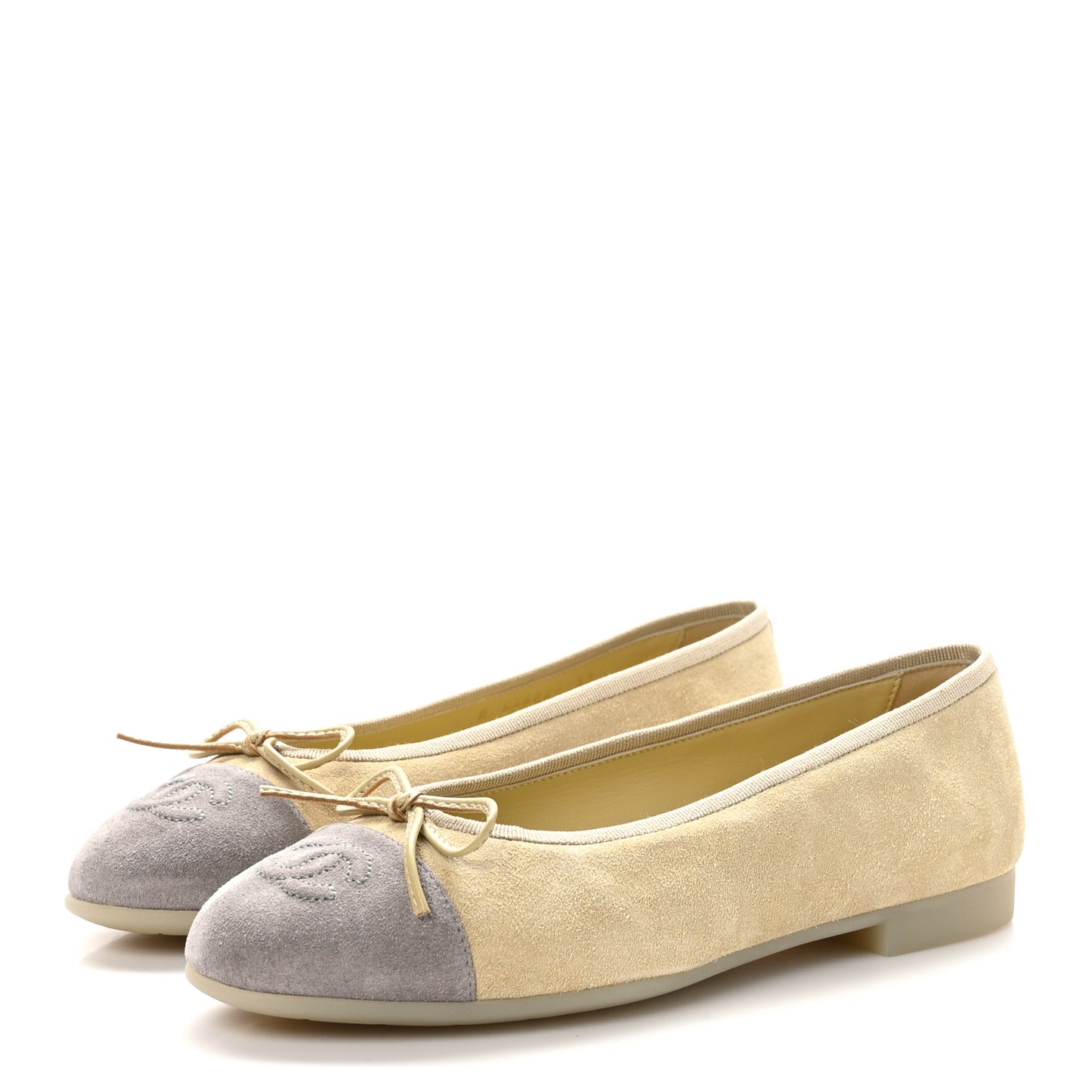 Suede Cap Toe CC Ballerina Flats 37 Light Yellow Grey