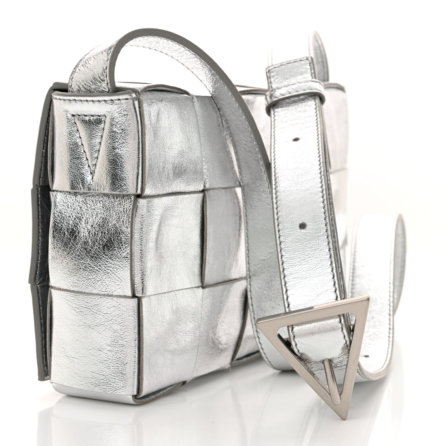 Metallic Lambskin Maxi Intrecciato Cassette Crossbody Bag Silver
