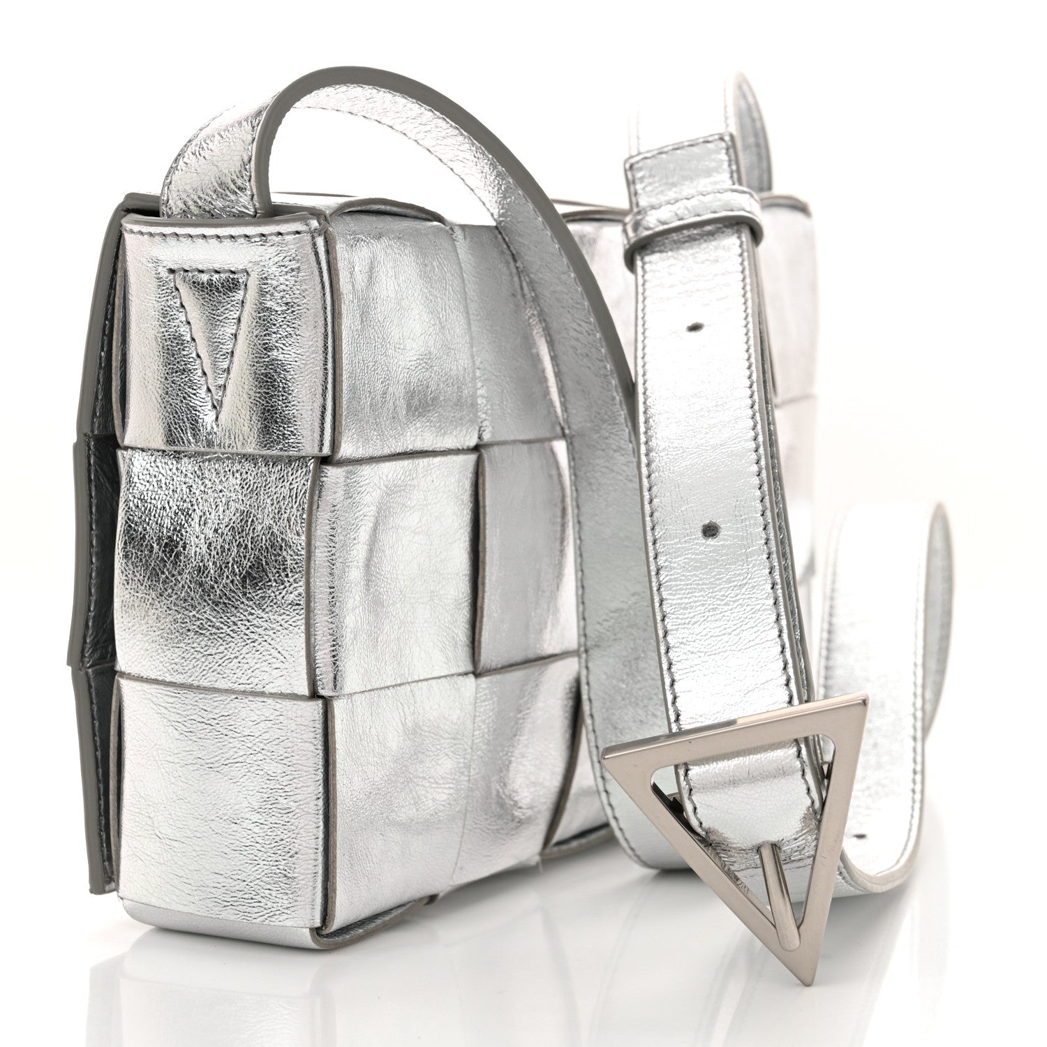 Bottega Veneta Metallic Lambskin Maxi Intrecciato Cassette Crossbody Bag Silver 3 of 9