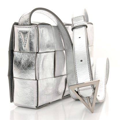 Bottega Veneta Metallic Lambskin Maxi Intrecciato Cassette Crossbody Bag Silver 3 of 9