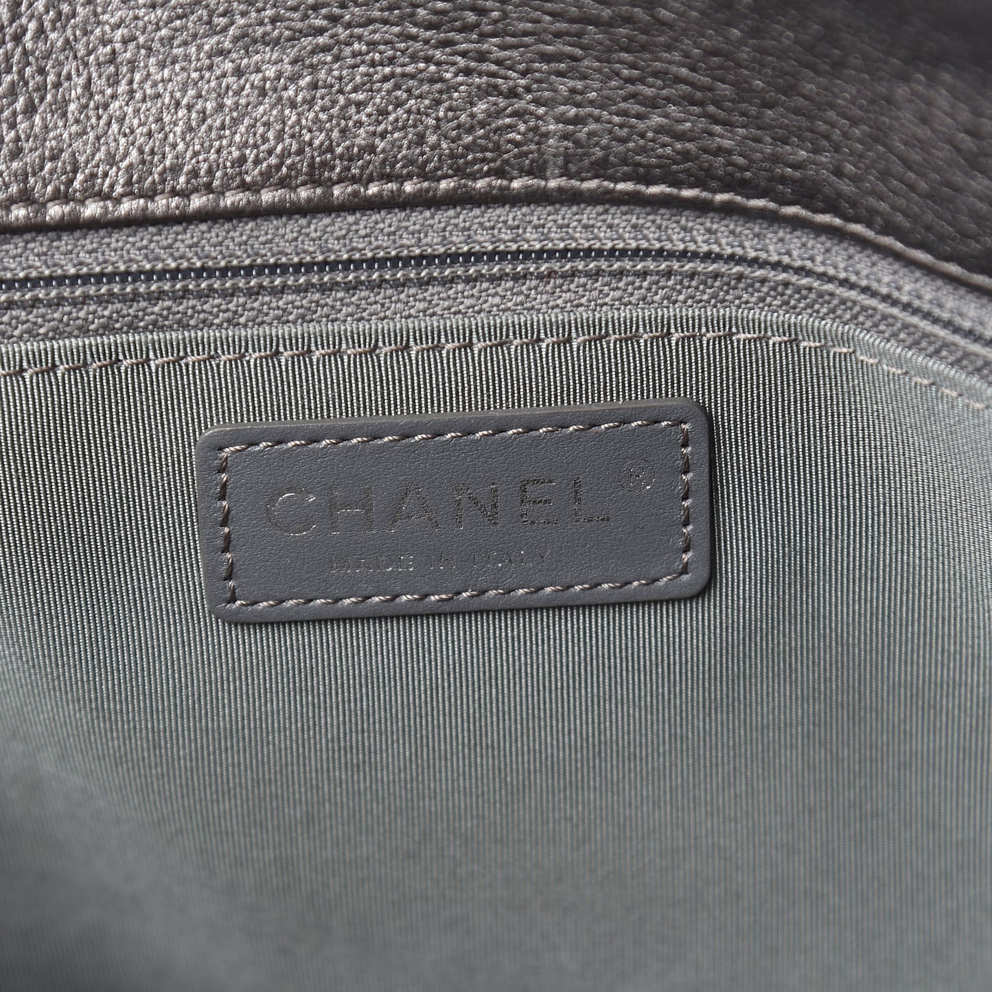 Metallic Grained Calfskin Quilted Large Casual Pocket Tote Silver