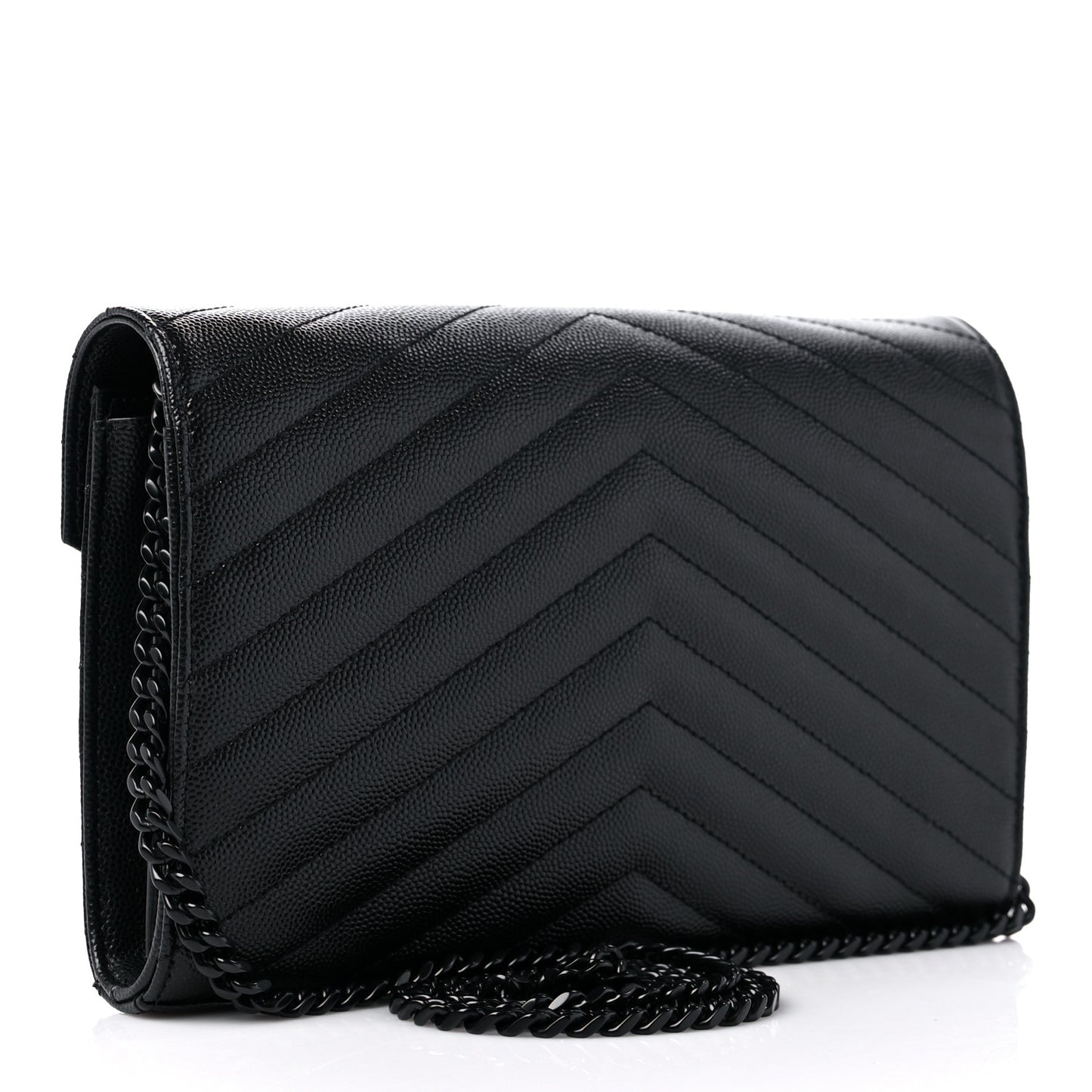 Grain De Poudre Matelasse Chevron Monogram Monochrome Chain Wallet Black
