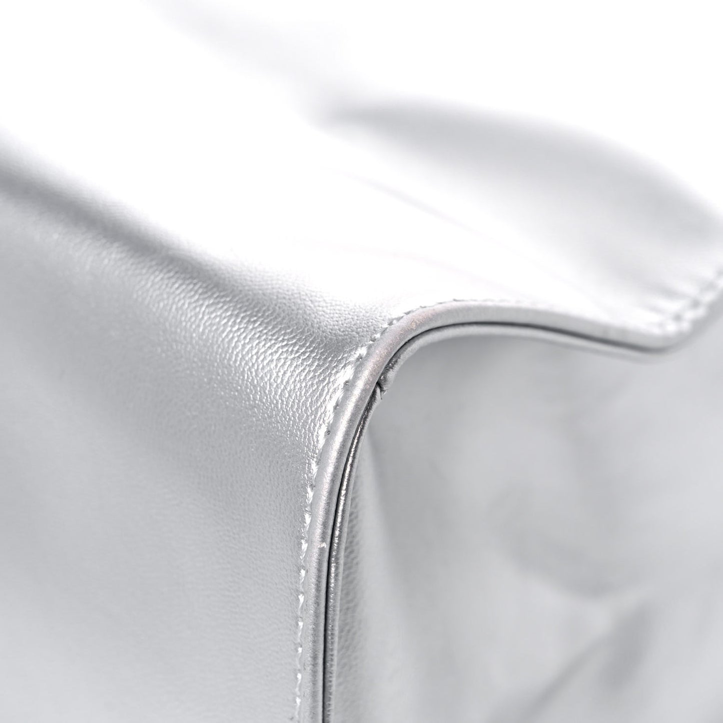Metallic Vegan Leather Medium Shopping Bag Silver