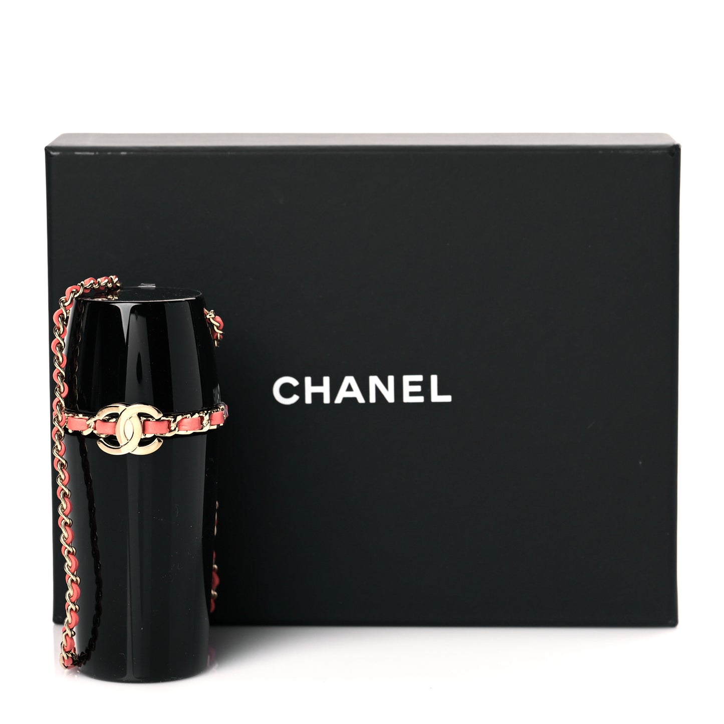 Lucite Lipstick Case On Chain Black Pink