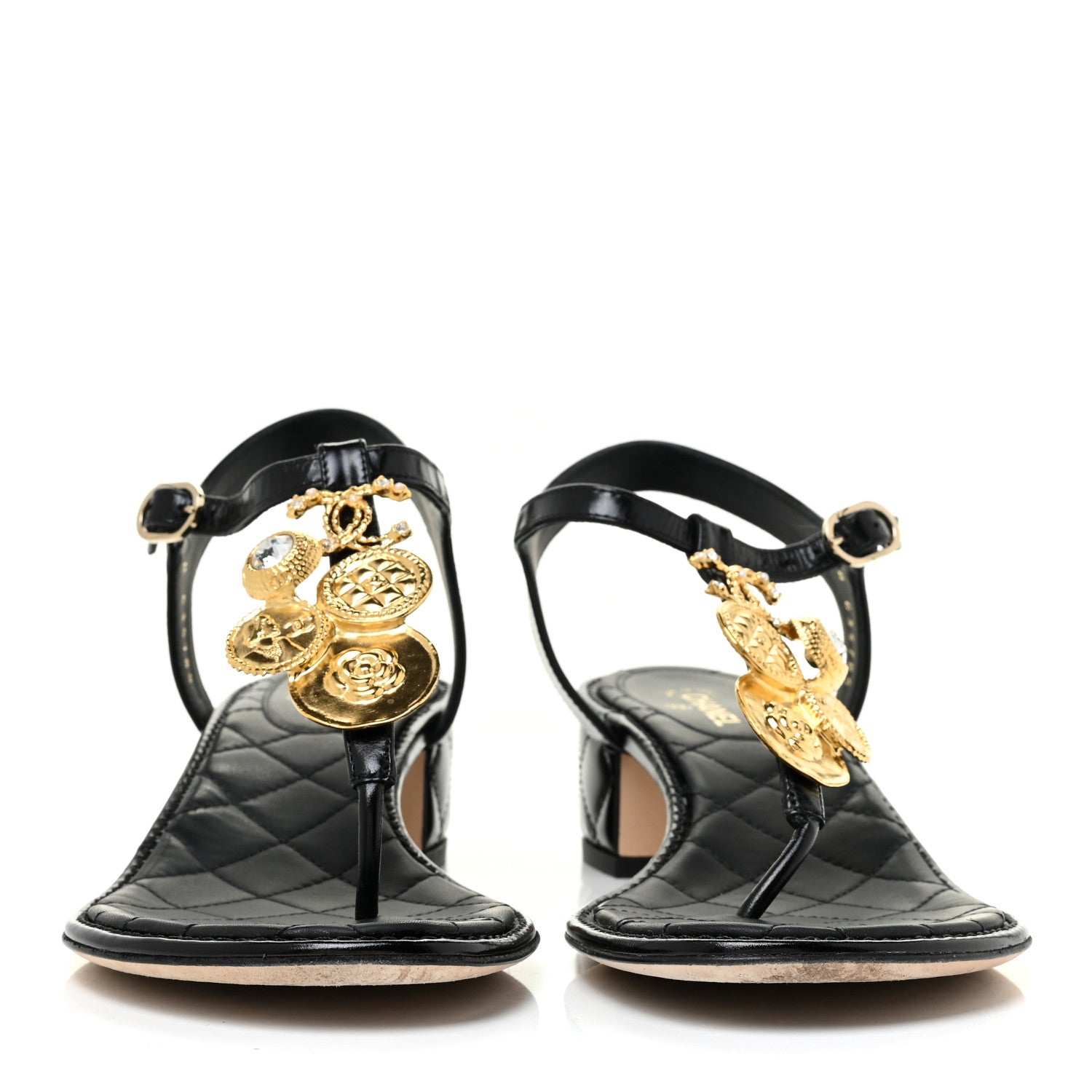 Chanel Calfskin Medallion CC Thong Sandals 39.5 Black 2 of 10