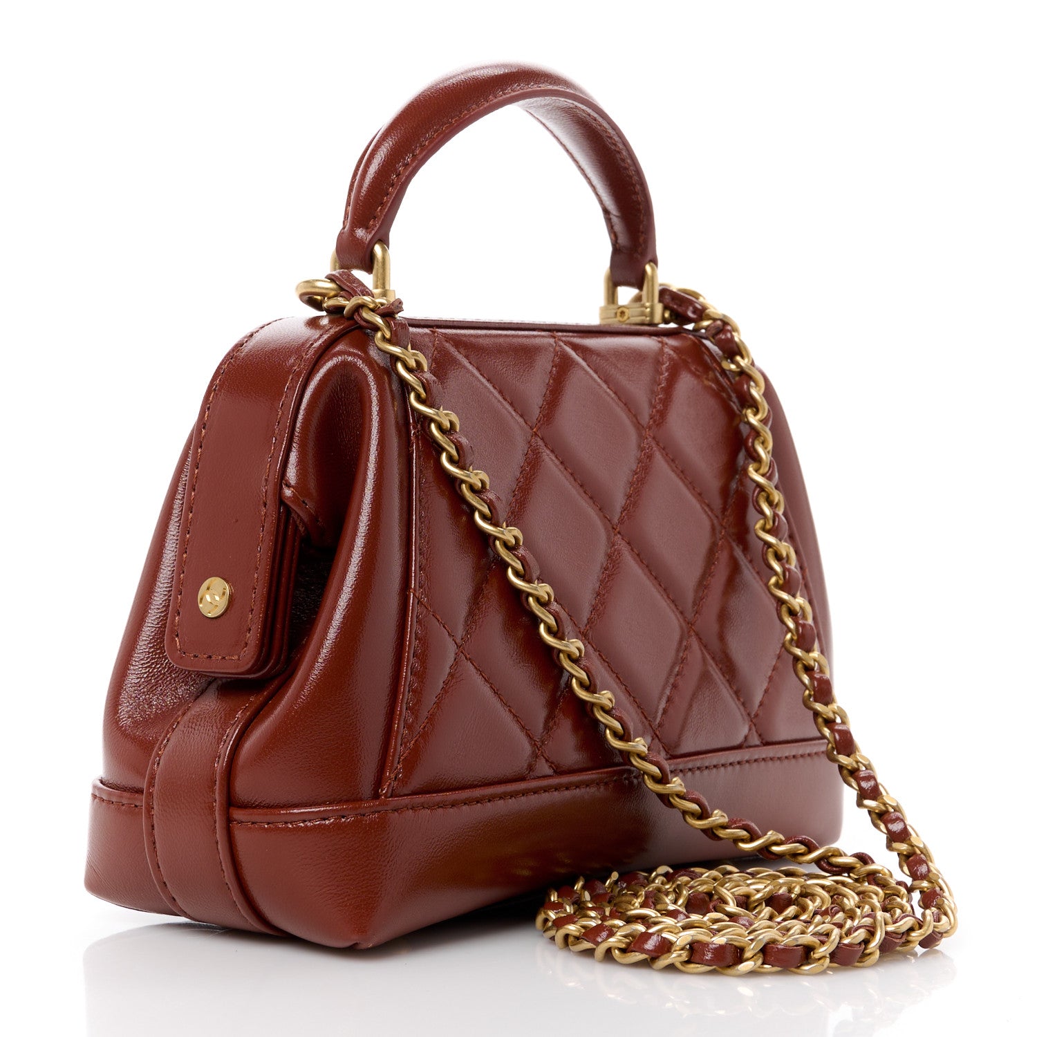 Chanel Shiny Lambskin Quilted Mini Cocodoc Top Handle Bag Brown 3 of 12