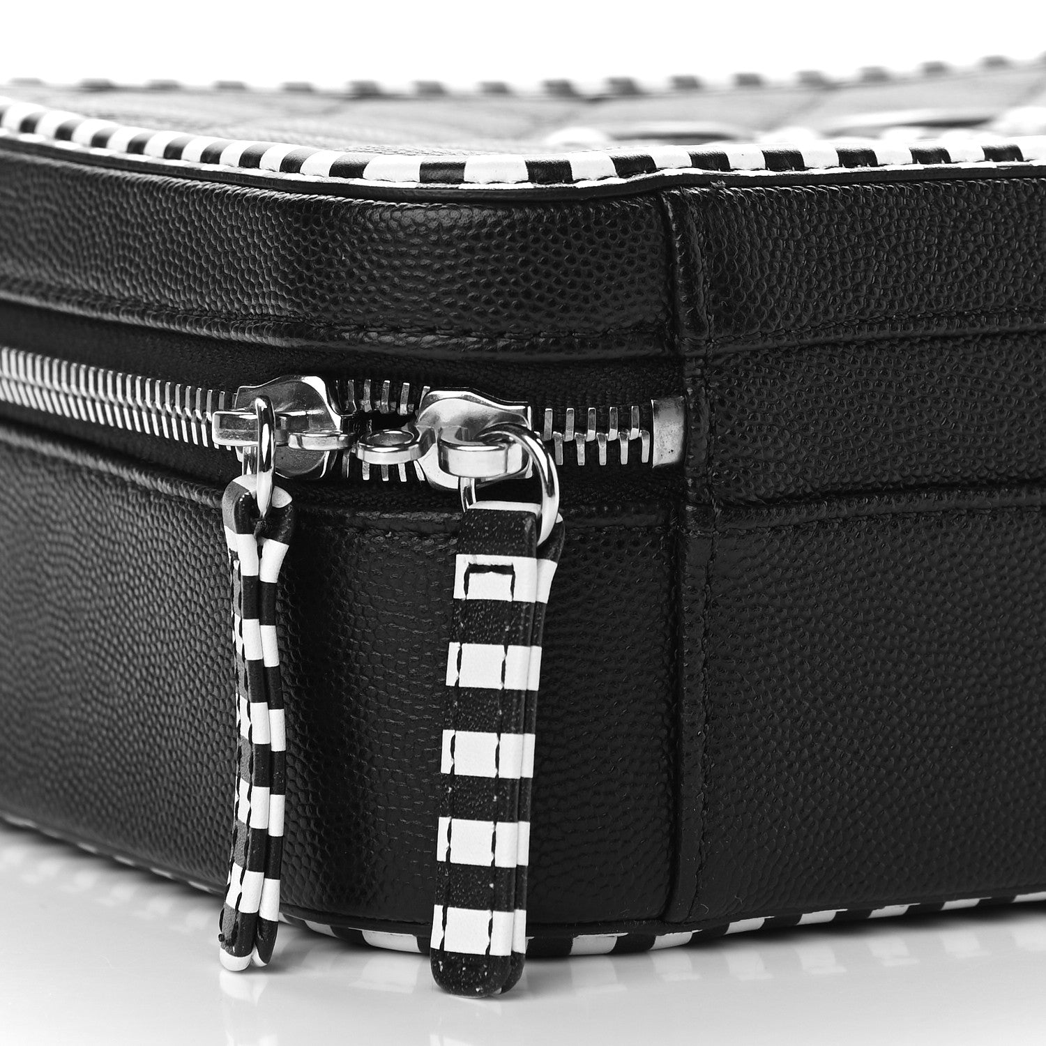 Chanel Caviar Quilted Striped Medium CC Filigree Vanity Case Black White 8 of 9