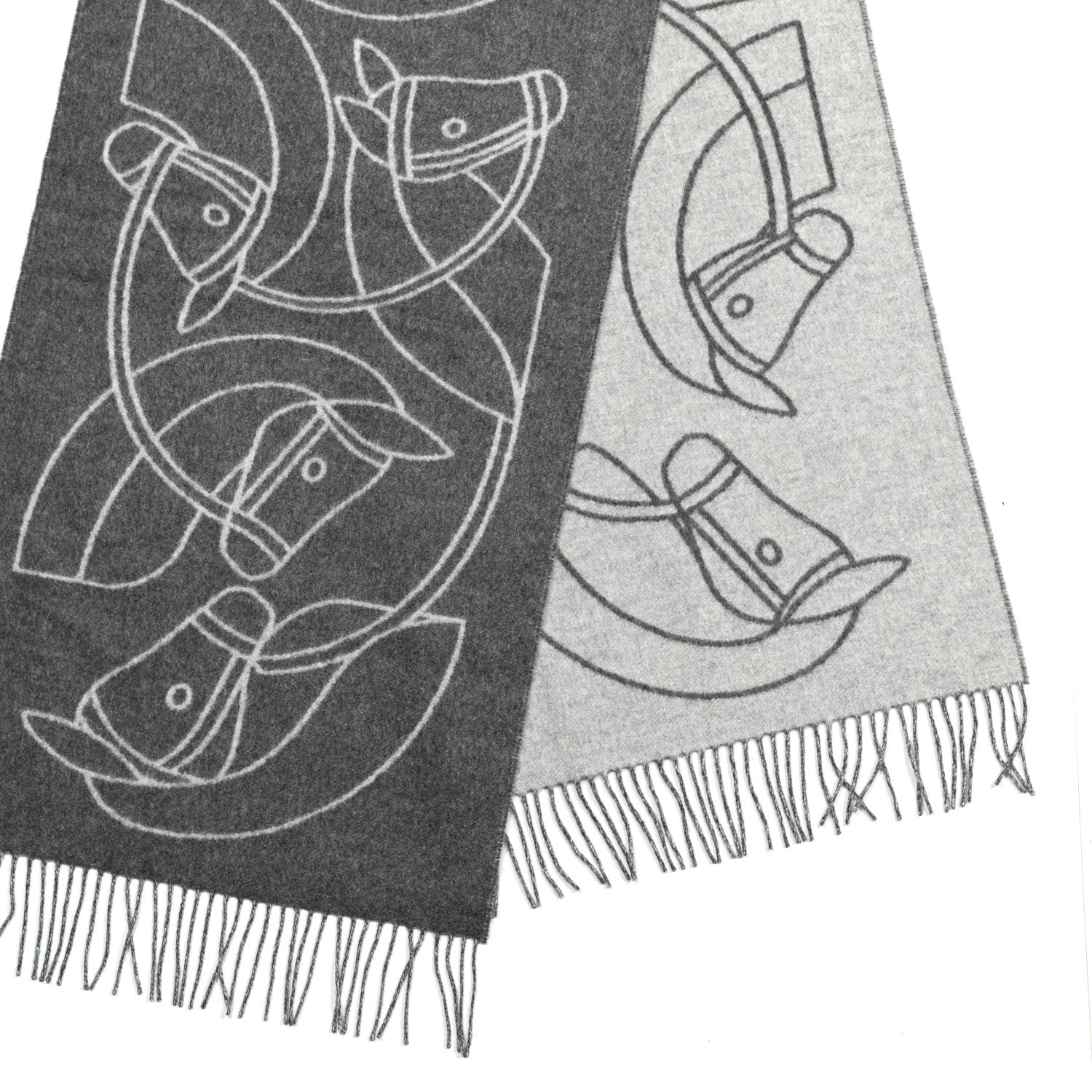Hermes Cashmere Casaque Entrelacs Equestres Muffler Anthracite Gris Clair 3 of 5