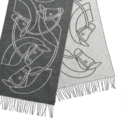 Hermes Cashmere Casaque Entrelacs Equestres Muffler Anthracite Gris Clair 3 of 5