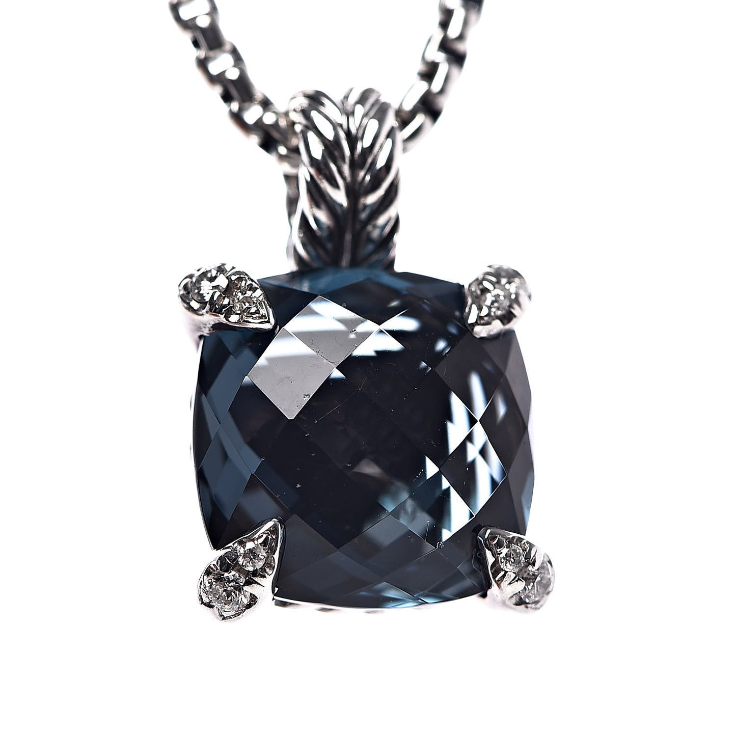 Sterling Silver Diamond Hampton Blue Topaz 11mm Chatelaine Pendant Necklace