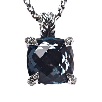 David Yurman Sterling Silver Diamond Hampton Blue Topaz 11mm Chatelaine Pendant Necklace 5 of 6