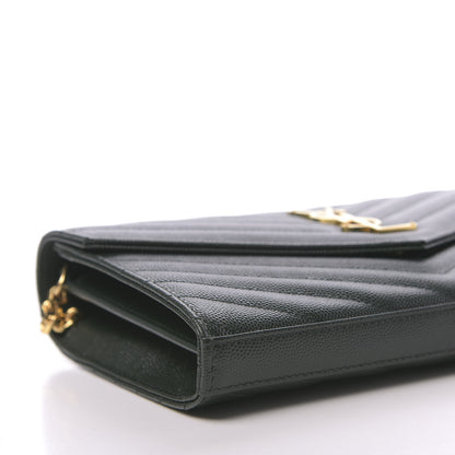 Saint Laurent Grain De Poudre Matelasse Chevron Monogram Chain Wallet Dark Green 7 of 10