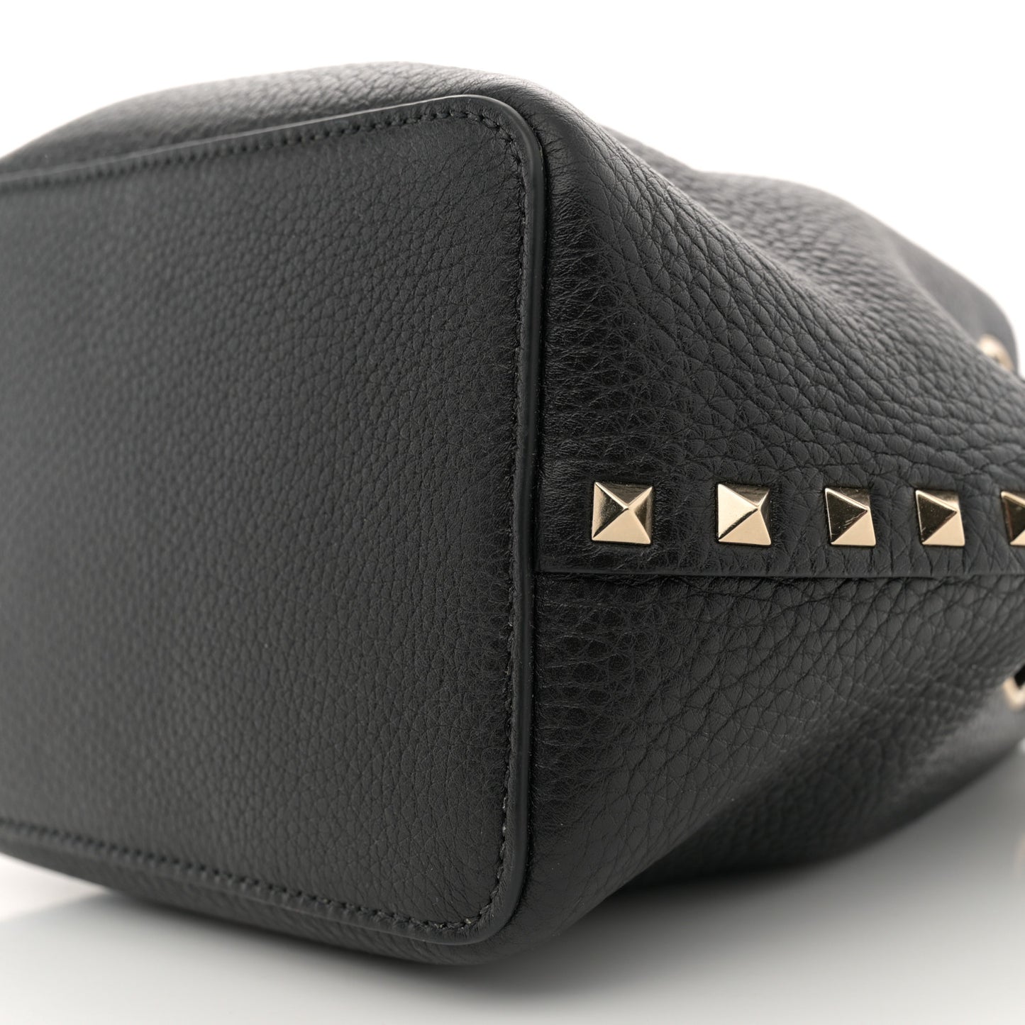 Grained Calfskin Rockstud Bucket Bag Black