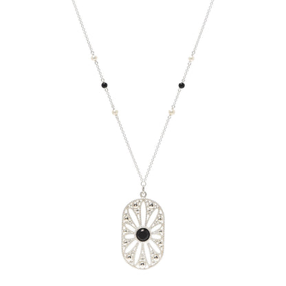 Tiffany Sterling Silver Black Onyx Pearl Ziegfeld Daisy Pendant Necklace 1 of 6