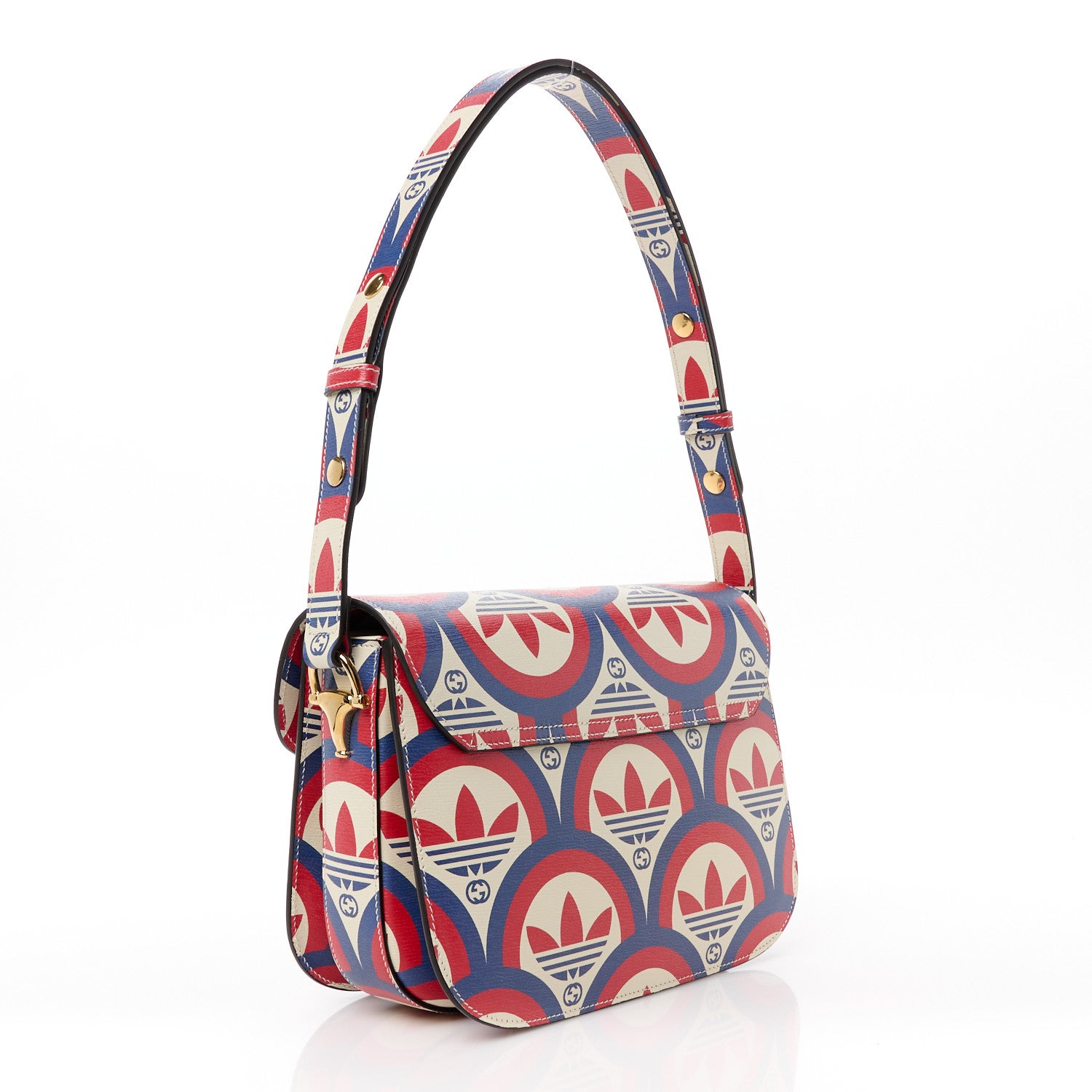 Gucci X ADIDAS Shangai Calfskin Web Trefoil Interlocking G Small Horsebit 1955 Shoulder Bag Red White Blue 3 of 13
