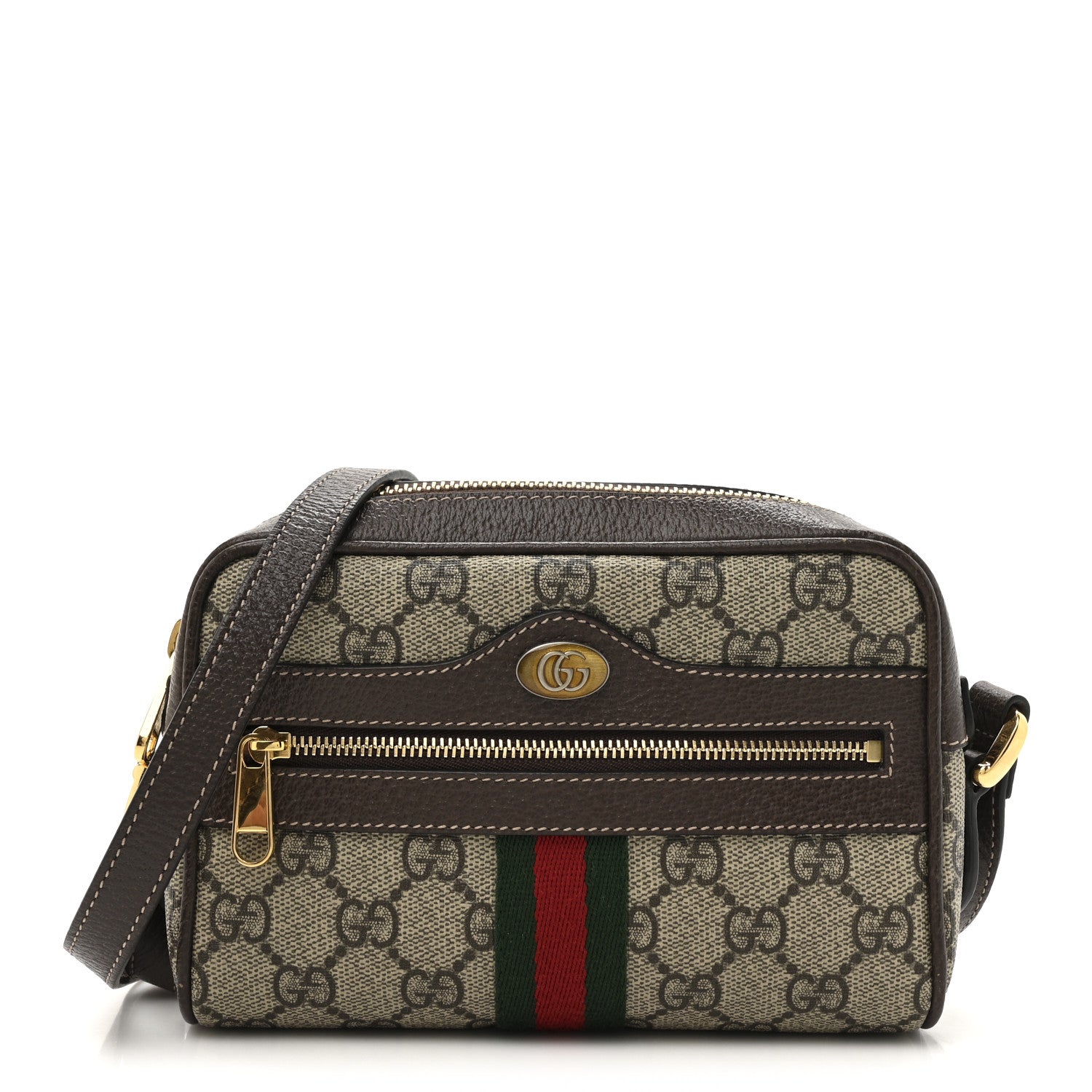 Gucci GG Supreme Monogram Web Mini Ophidia Shoulder Bag Brown 1 of 12