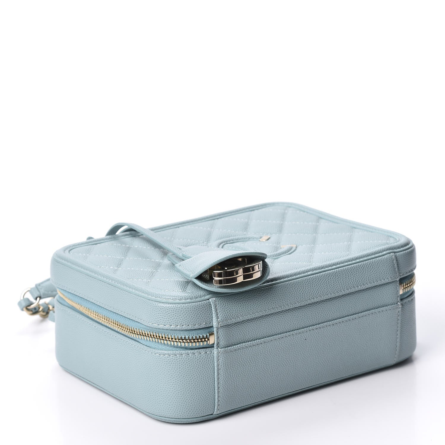 Chanel Caviar Quilted Medium CC Filigree Vanity Case Light Blue 3 of 9