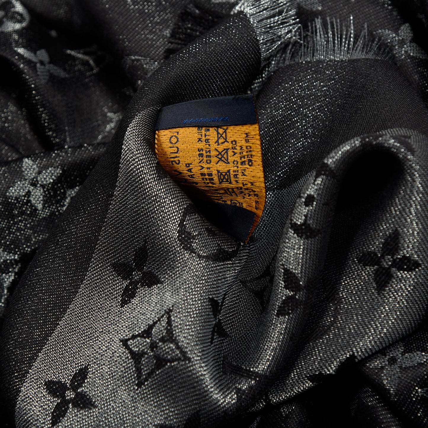 Silk Lurex Wool Monogram Shine Shawl Black