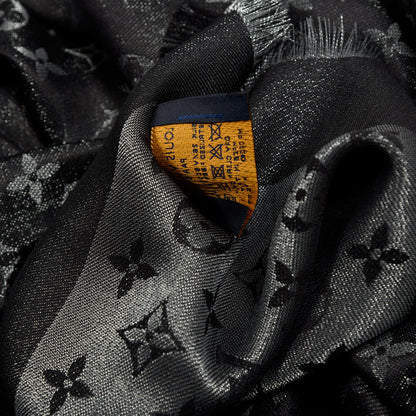 Louis Vuitton Silk Lurex Wool Monogram Shine Shawl Black 4 of 4