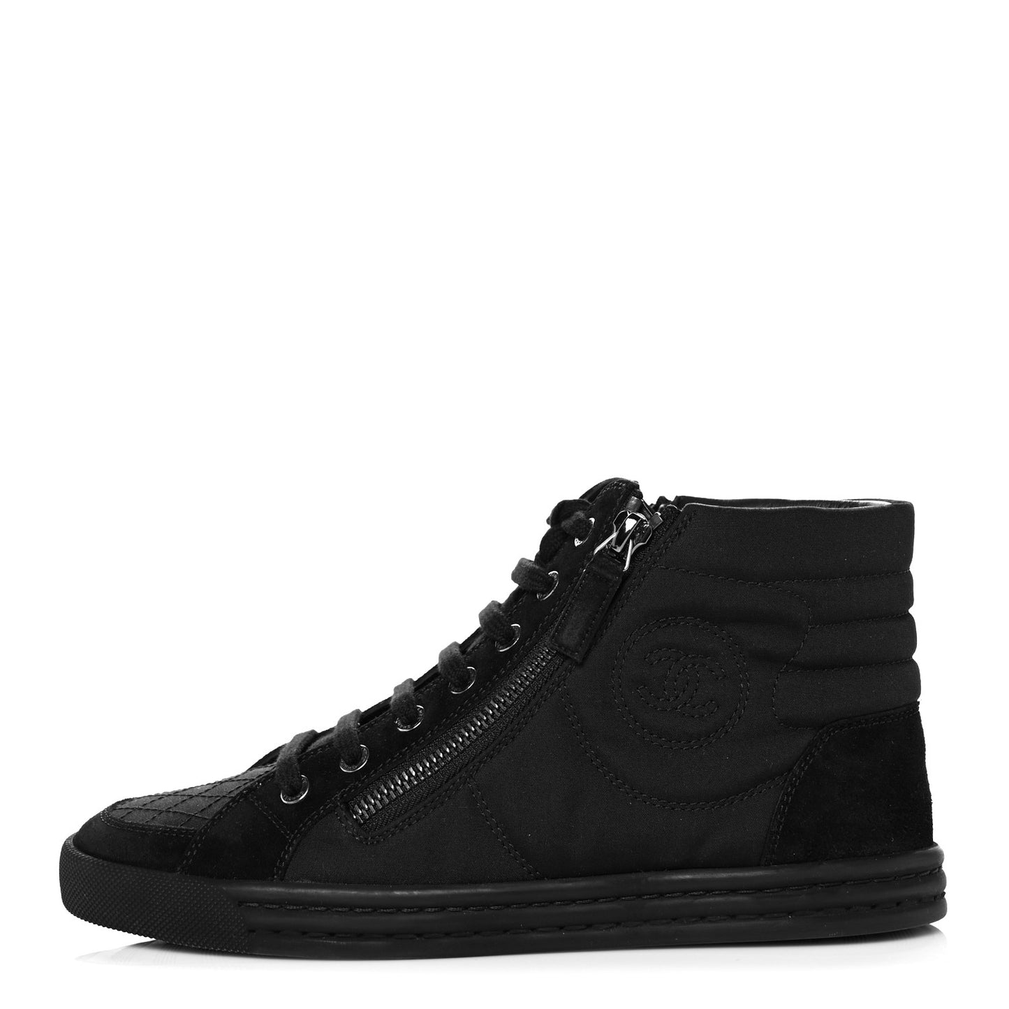 Toile Suede Calfskin CC High Top Sneakers 37 Black