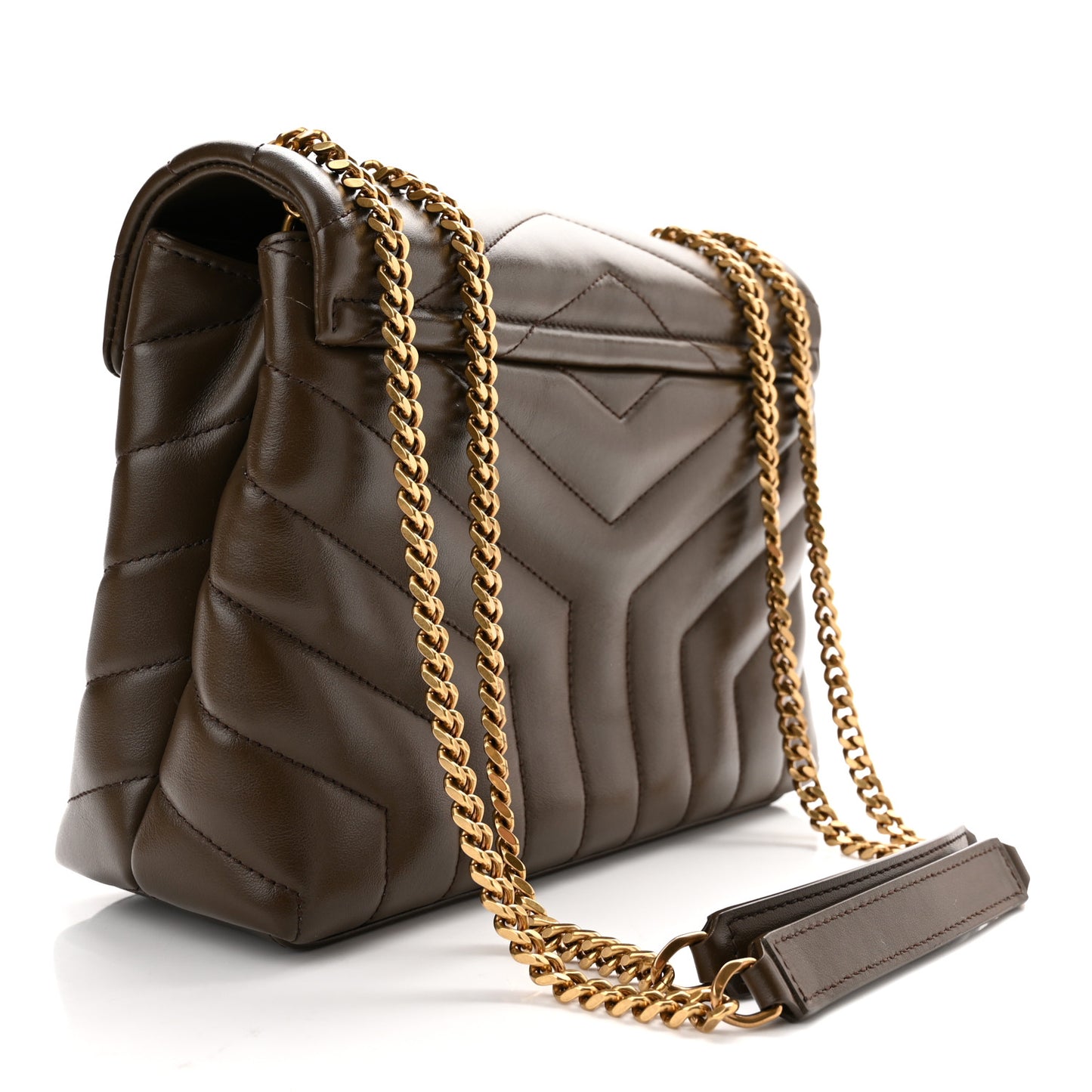 Calfskin Y Quilted Monogram Small Loulou Chain Satchel Soil Brown
