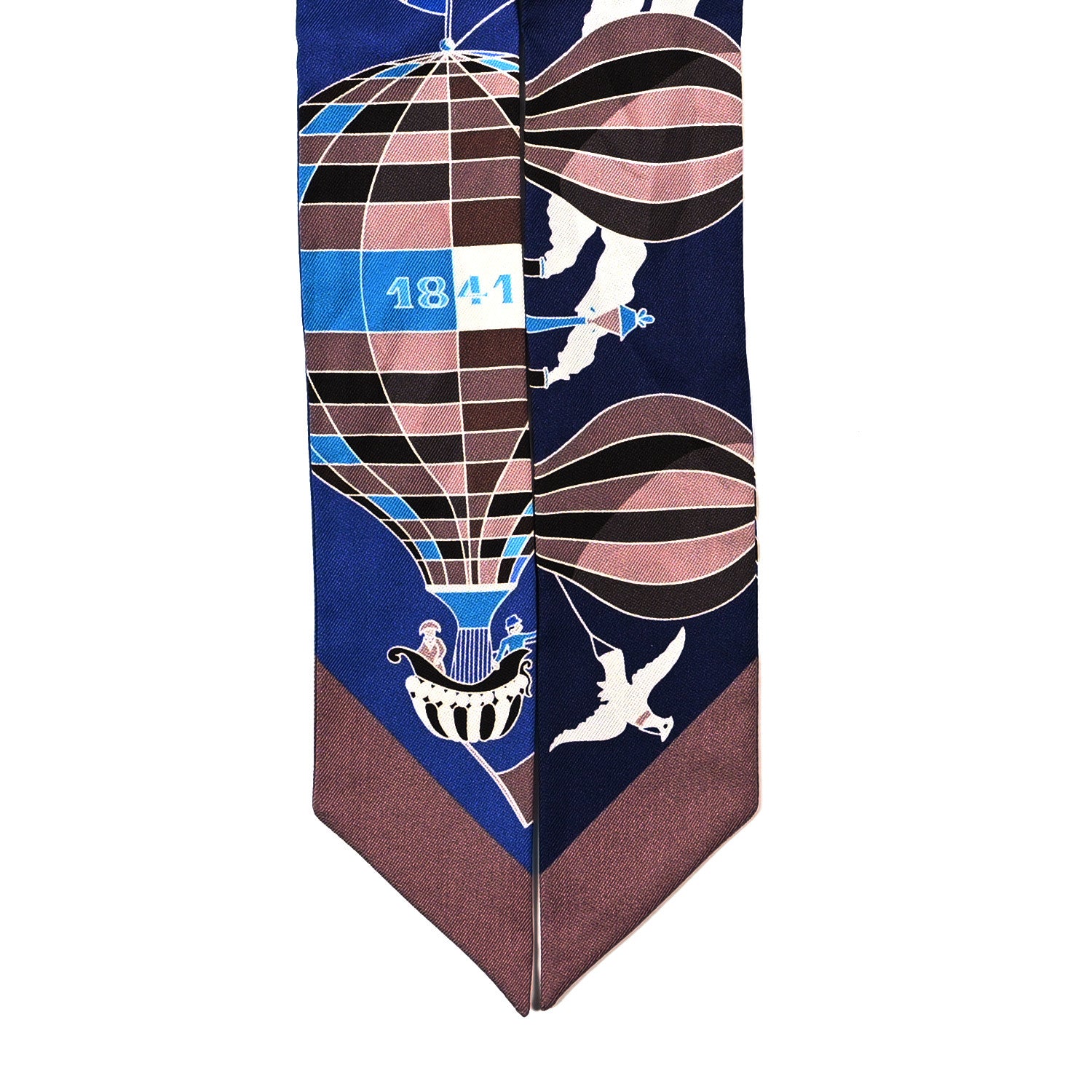 Hermes Silk Les Folies Du Ciel Twilly Marine Marron Glace White 2 of 3