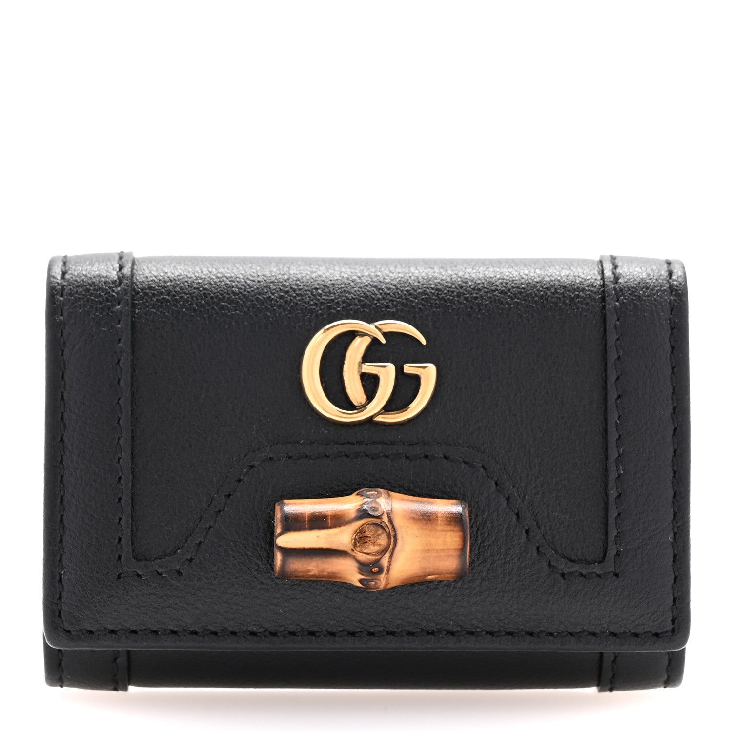 Gucci Wonka Grain Calfskin Diana 6 Key Holder Case Black 1 of 9