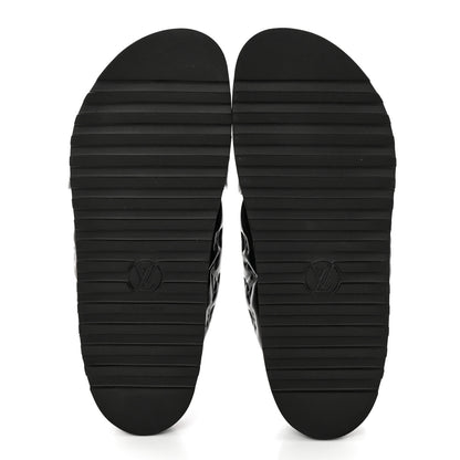Louis Vuitton Lambskin Monogram Embossed Paseo Flat Comfort Sandals 39 Black 5 of 9