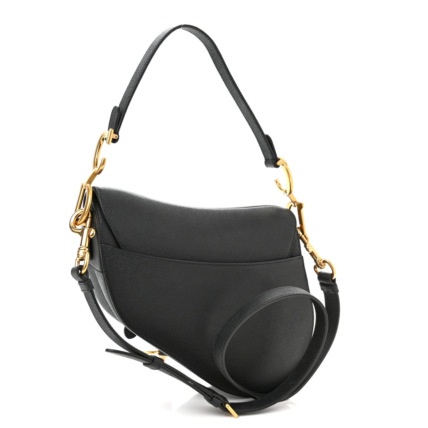 Grained Calfskin Saddle Bag With Strap Black