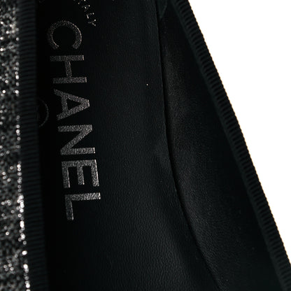 Chanel Suede Kidskin Grosgrain CC Cap Toe Ballerina Flats 36.5 Silver Black 9 of 10