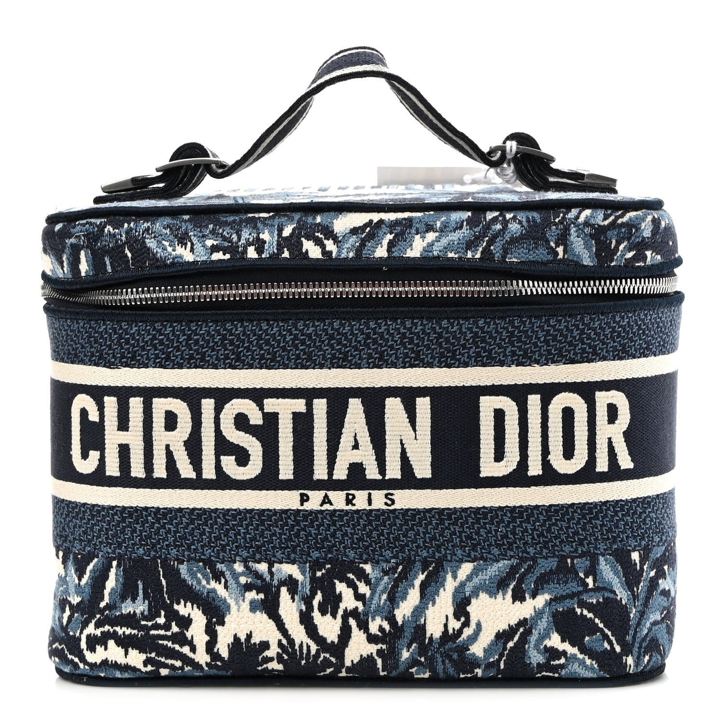 Canvas Embroidered Palm Tree Diortravel Vanity Case Blue Multicolor