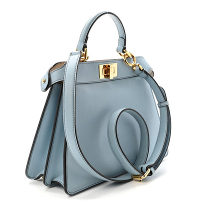 Fendi Vitello Seta Shiny Nappa Small Peekaboo I SEE U Satchel Azzurro Baby Camelia 3 of 9