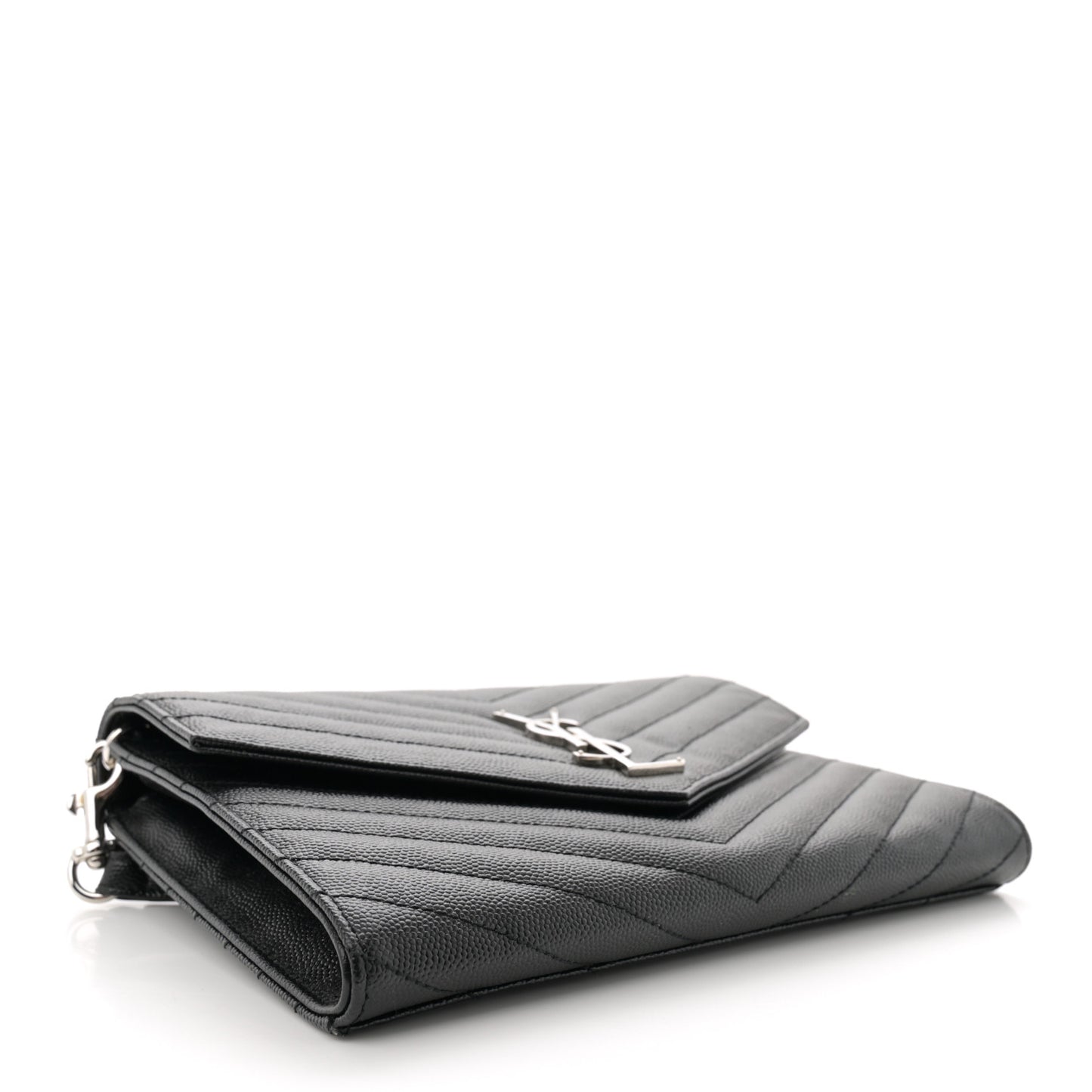 Grain De Poudre Matelasse Chevron Monogram Envelope Clutch Black