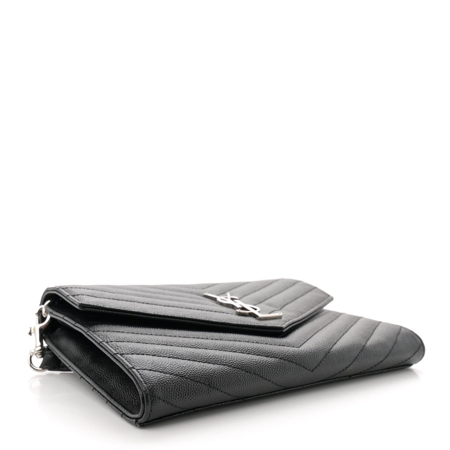 Saint Laurent Grain De Poudre Matelasse Chevron Monogram Envelope Clutch Black 4 of 12