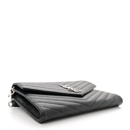 Saint Laurent Grain De Poudre Matelasse Chevron Monogram Envelope Clutch Black 4 of 12