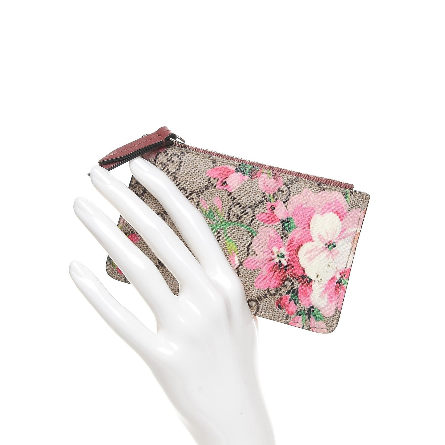 GG Supreme Monogram Blooms Key Ring Coin Case Beige Multicolor Dry Rose