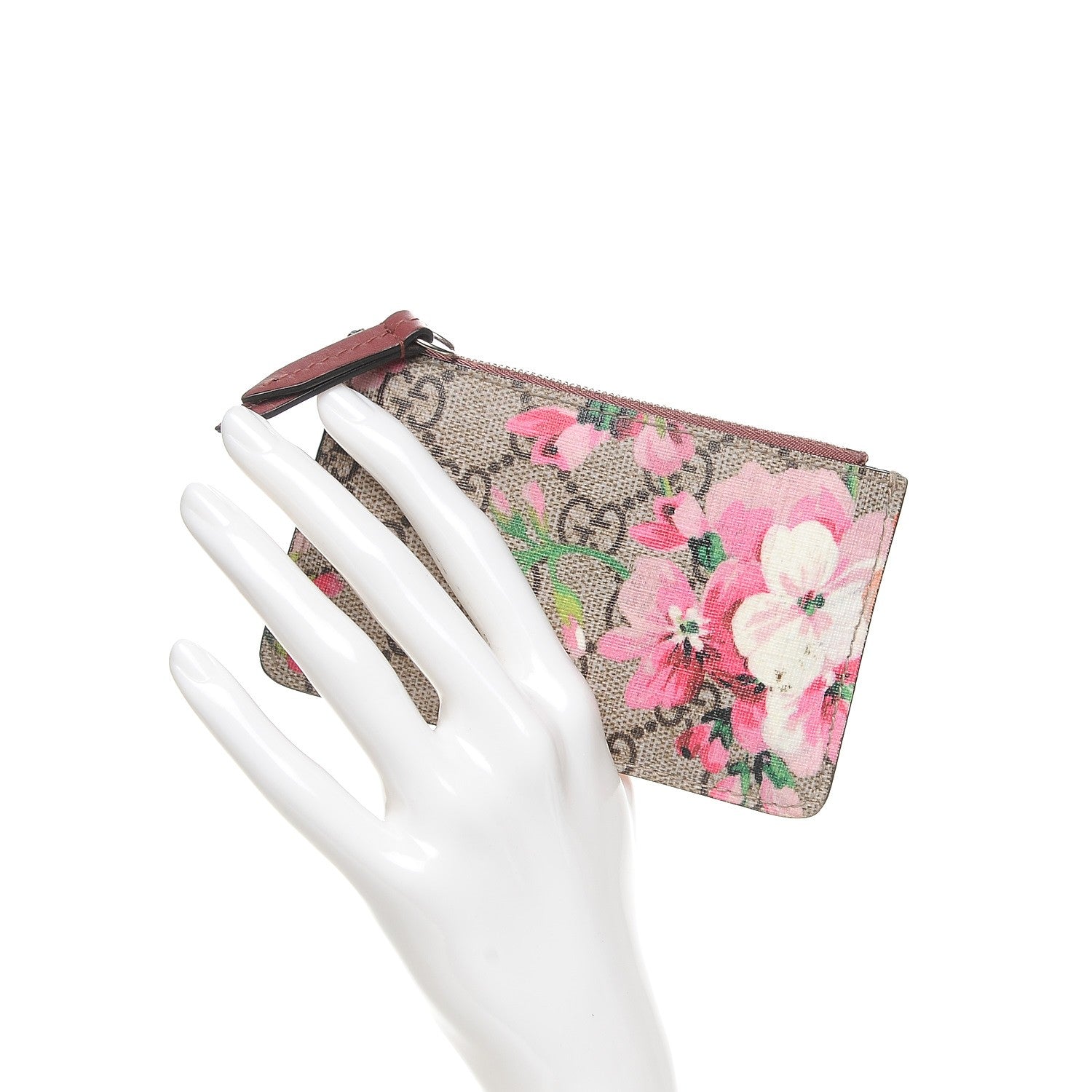 Gucci GG Supreme Monogram Blooms Key Ring Coin Case Beige Multicolor Dry Rose 2 of 6