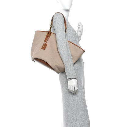 Saint Laurent Canvas Calfskin Lauren Panier Tote Desert Dust 2 of 12
