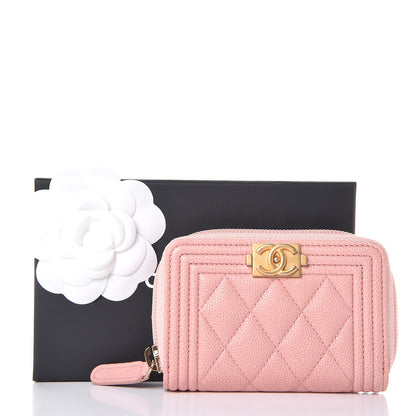 Chanel Caviar Quilted Boy Zip Around Coin Purse Wallet Light Pink 8 of 8