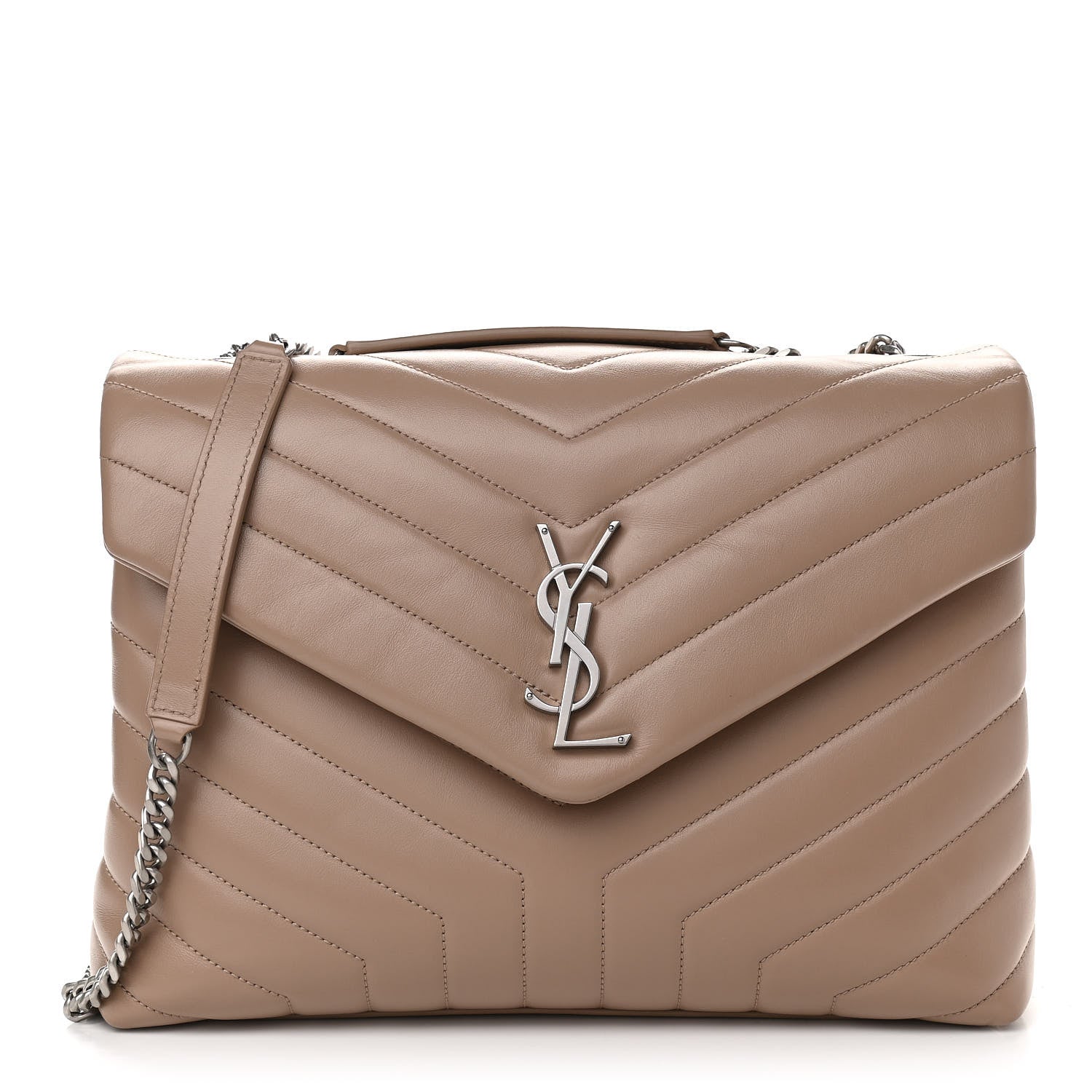 Saint Laurent Calfskin Y Quilted Monogram Medium Loulou Chain Satchel Dark Beige 1 of 9