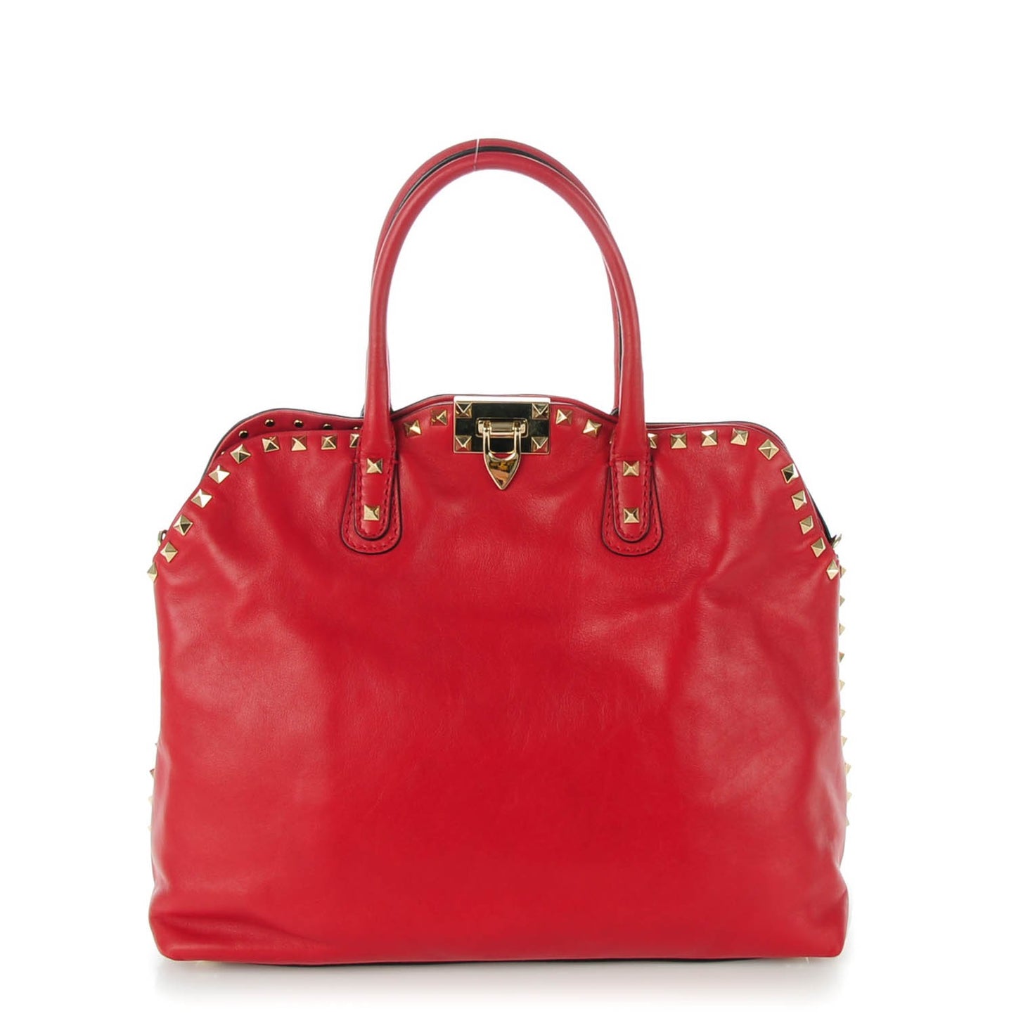 Vitello Rockstud Dome Satchel Red