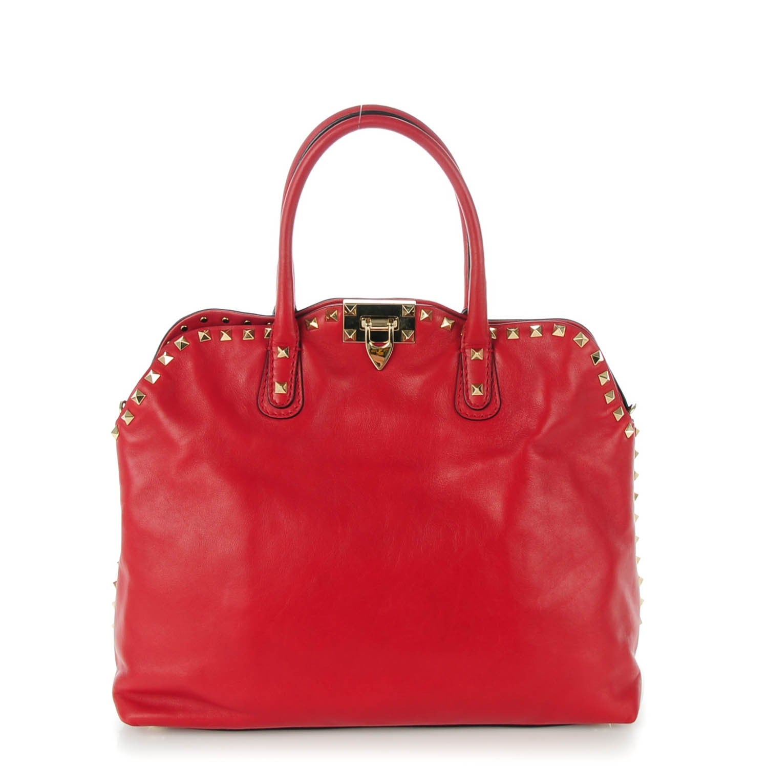 Valentino Garavani Vitello Rockstud Dome Satchel Red 1 of 7